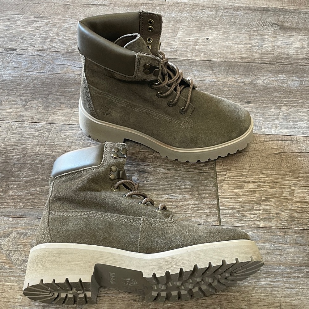 Timberland Olive Green Leather Carnaby Cool Ankle Boots Booties